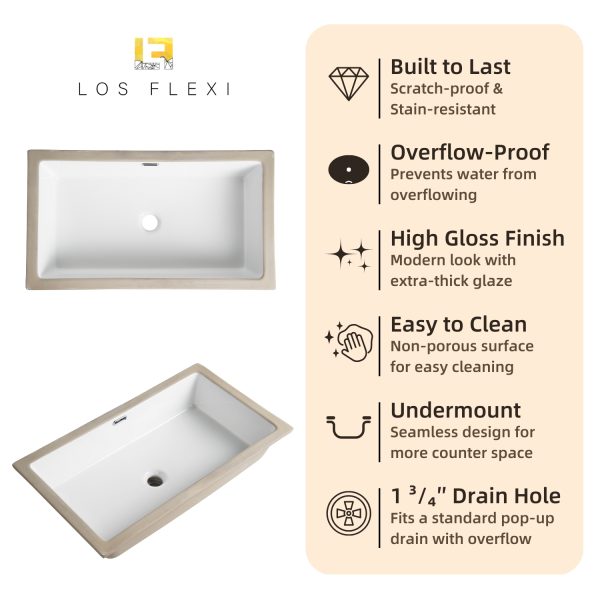 17 Los Flexi Rectangular Undermount Bathroom Sink 28"L x 16"W