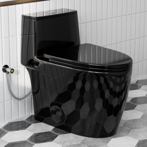 Los Flexi U6 17.3″ Gloss Black Elongated One Piece Toilet With Swirl Flush