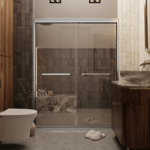 Los Flexi Double Sliding Shower Door Brushed Nickel 54″W x 70″H with 1/4" Tempered Glass