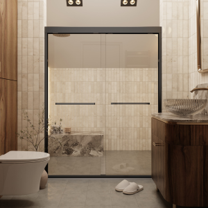 Los Flexi Double Sliding Shower Door Matte Black 54″W x 70″H with 1/4" Tempered Glass