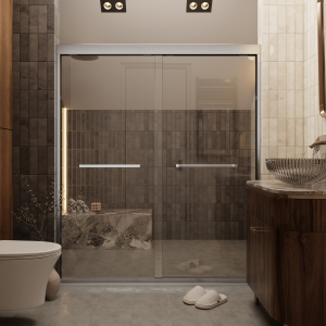 Los Flexi Double Sliding Shower Door Brushed Nickel 60″W x 70″H with 1/4" Tempered Glass