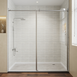 Los Flexi Brushed Nickel Semi-Frameless Single Sliding Shower Door 72"W x 76"H with 3/8" Thick Clear Tempered Glass