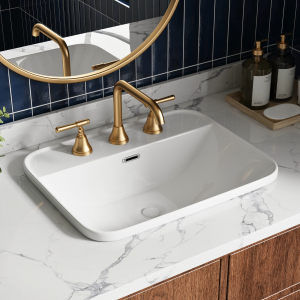 Los Flexi Semi-Recessed Bathroom Sink 20″L X 16″W with Widespread Faucet Holes & Overflow