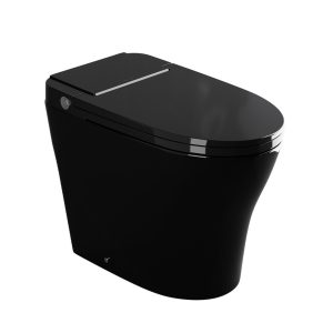 Los Flexi NE1-945 Non-Electric One-Piece Toilet with Foot Kick Flush, ADA Comfort Height, Air Pressure-Assisted Flush, Built-In Tank, 1.0 GPF, 19" Tall, Glossy Black Finish, 12" Rough-In