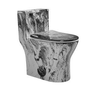 Los Flexi C 18" Elongated One Piece Toilet Black White Marble Finish
