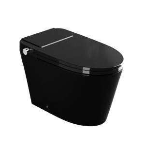 Los Flexi NE2-945 Non-Electric Bidet Toilet with Feminine and Rear Wash, ADA Chair Height, Button & Foot Kick Flush, Air Pressure-Assisted Flush, Built-In Tank, 1.0 GPF, 17" Tall, Glossy Black Finish, 12" Rough-In