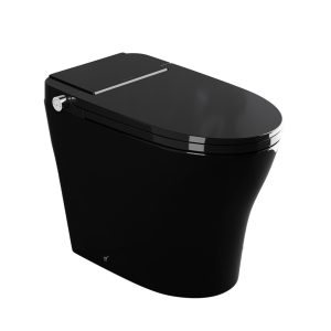 Los Flexi NE2-945Non-Electric Bidet Toilet with Feminine and Rear Wash, ADA Comfort Height, Button & Foot Kick Flush, Air Pressure-Assisted Flush, Built-In Tank, 1.0 GPF, 19" Tall, Glossy Black Finish, 12" Rough-In