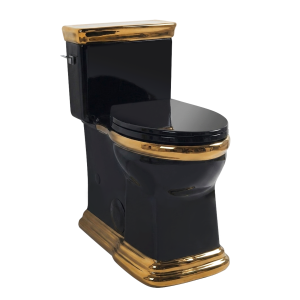 Los Flexi K 19″ Classic Retro One Piece Tall Toilet Black Gold Finish