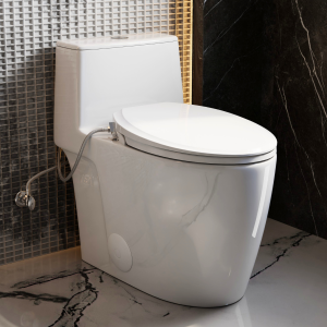 Los Flexi One-Piece Elongated Toilet with Non-Electric Bidet Toilet Seat, 17.3" ADA Comfort Height, Rear & Feminine Wash, Self-Cleaning Nozzles, Siwrl Dual Flush, 10" Rough-In