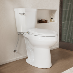 Los Flexi 19" Tall Two-Piece Toilet with Non-Electric Bidet Toilet Seat, Elongated Bowl, Rear & Feminine Wash, Self-Cleaning Nozzles, Adjustable Water Pressure, 1.28 GPF Siphon Flush, 12-Inch Rough-In