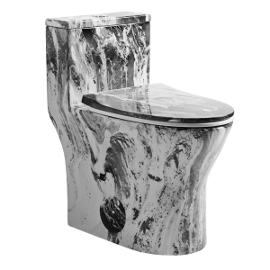 Los Flexi C 18" Elongated One Piece Toilet Black White Marble Finish