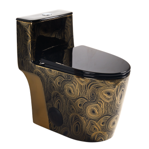 Los Flexi NU6 17.3" Elongated One Piece Toilet Black Gold Finish Fingerprint Pattern