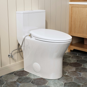 Los Flexi Compact One-Piece Toilet with Non-Electric Bidet Toilet Seat, 18" ADA Comfort Height, Elongated Bowl, Dual Flush for Small Bathrooms, 10" Rough-In