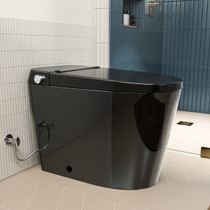 Los Flexi NE2 Non Electric Bidet Toilet with Air Pressure Assisted, Feminine and Rear Wash, Button & Foot Kick Flush, 1000g Map & 1.0 GPF, 17.3″ ADA & Elongated, Glossy Black Finish, 12″ Rough-In