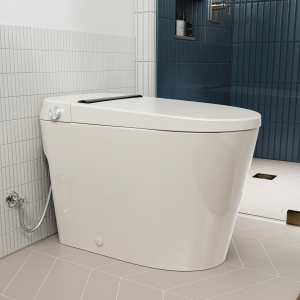 Los Flexi NE2 Non Electric Bidet Toilet with Air Pressure Assisted, Feminine and Rear Wash, Button & Foot Kick Flush, 1000g Map & 1.0 GPF, 17.3″ ADA & Elongated, Glossy Bone Finish, 12″ Rough-In